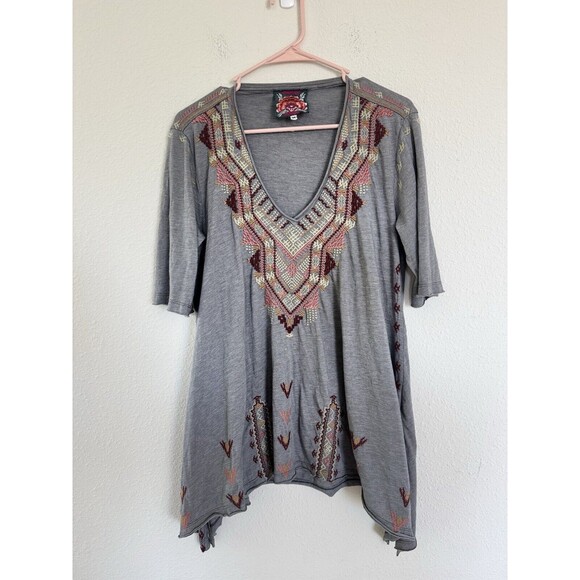 Johnny Was Tops - Johnny Was Floral Embroidered V Neck Tunic Blouse Top SZ M Boho Hippie Colorful